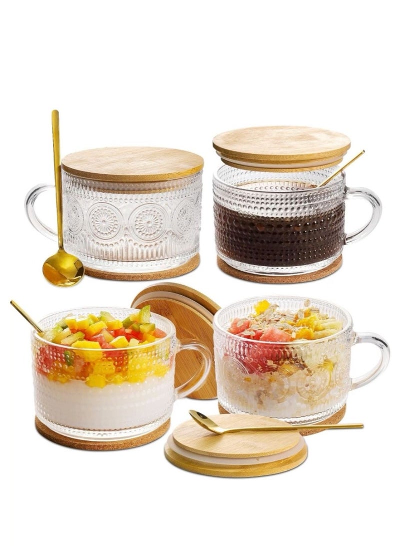 4 Pcs 15.2 oz Vintage Coffee Mugs with Bamboo Lids and Spoons - Image 3